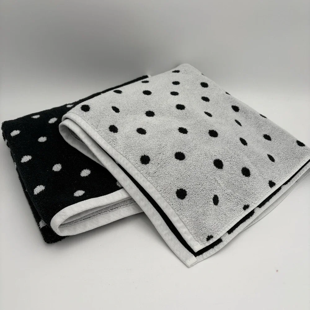 Kate Spade Black & White Polkadot Bath Sheet Towel Set Of 2 Gently Used